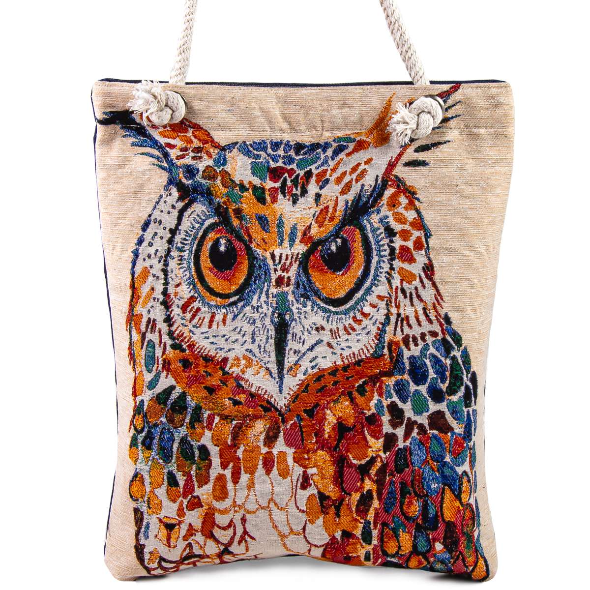 Vintage Tapestry Tote Bag Owl Pattern