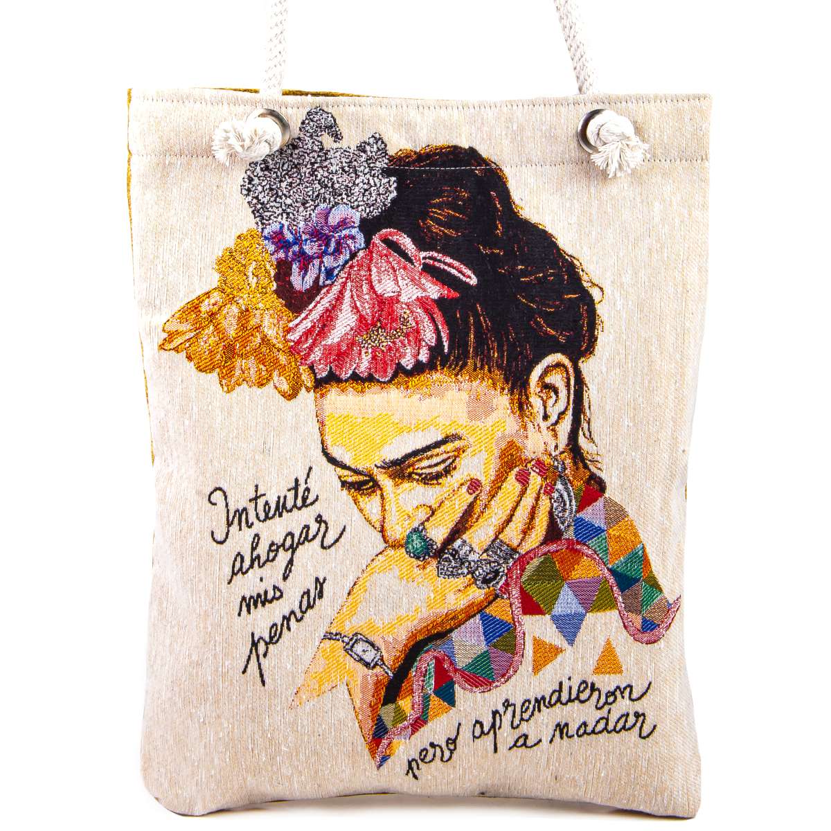Vintage Tapestry Tote Bag Frida Pattern