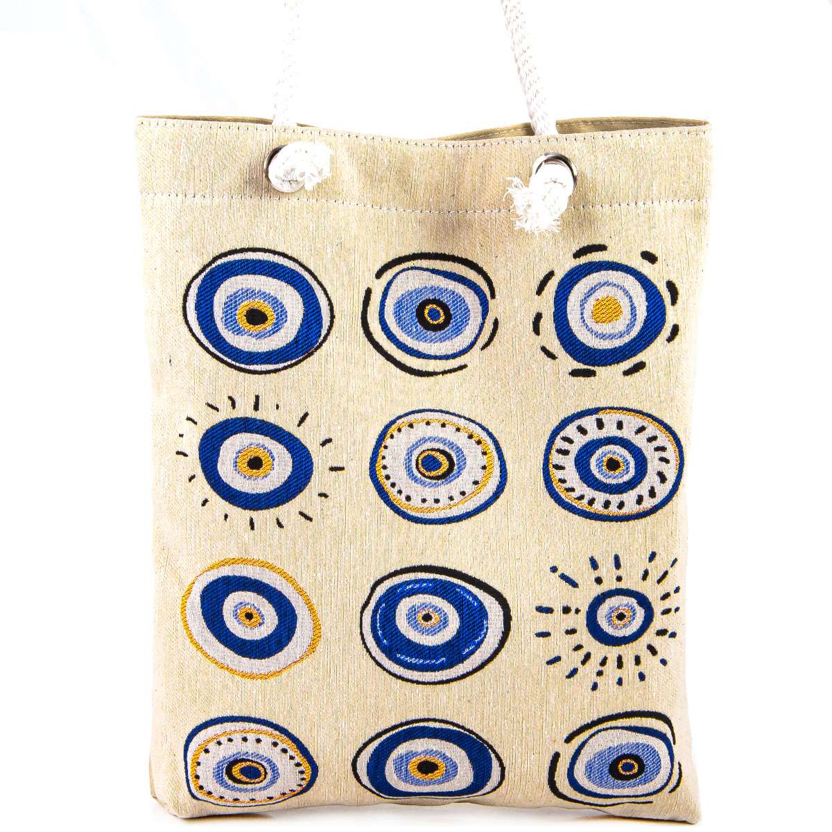 Vintage Tapestry Tote Bag Evil Eye Pattern