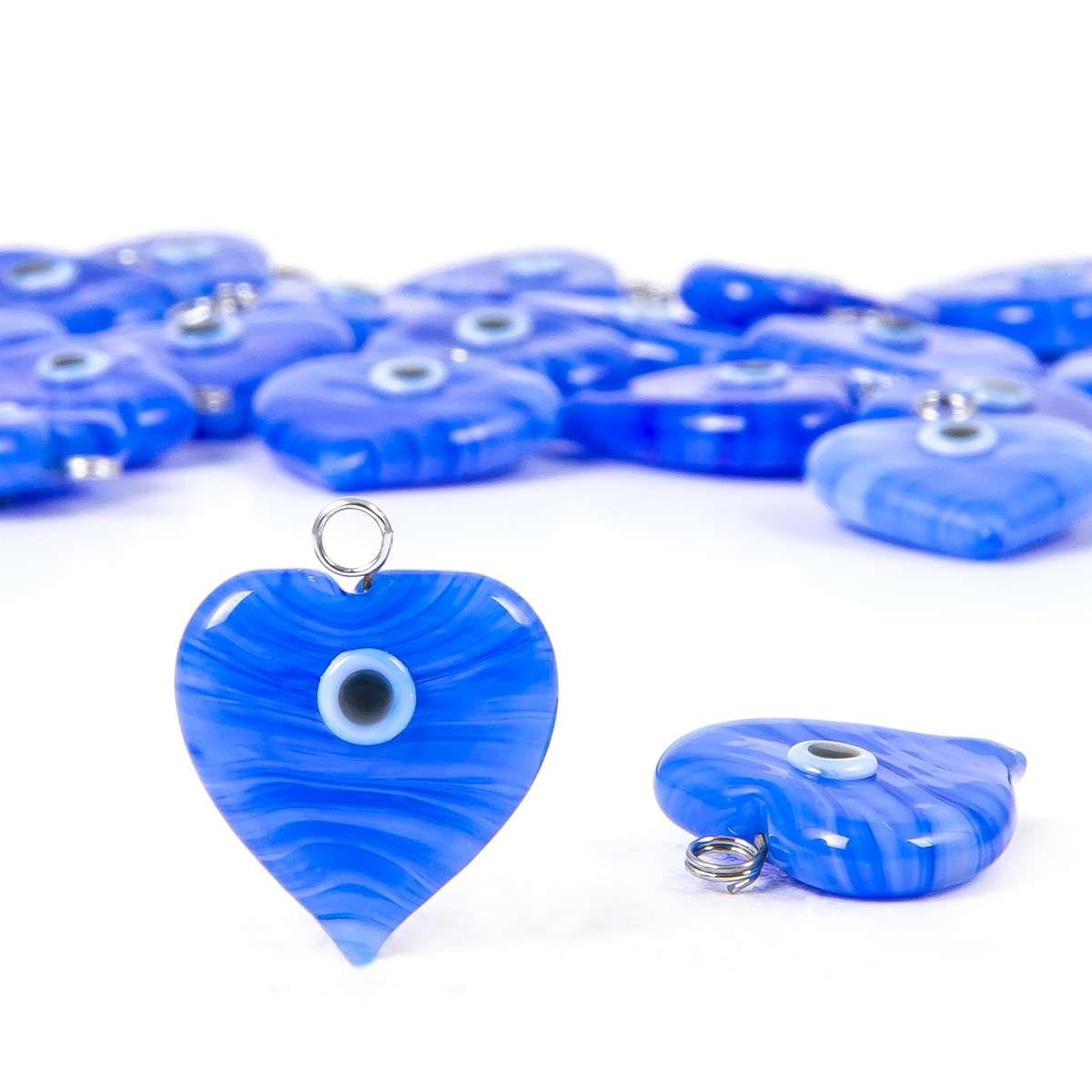 Handcrafted Glass Charm Evil Eye Pendants Blue 10 Pieces