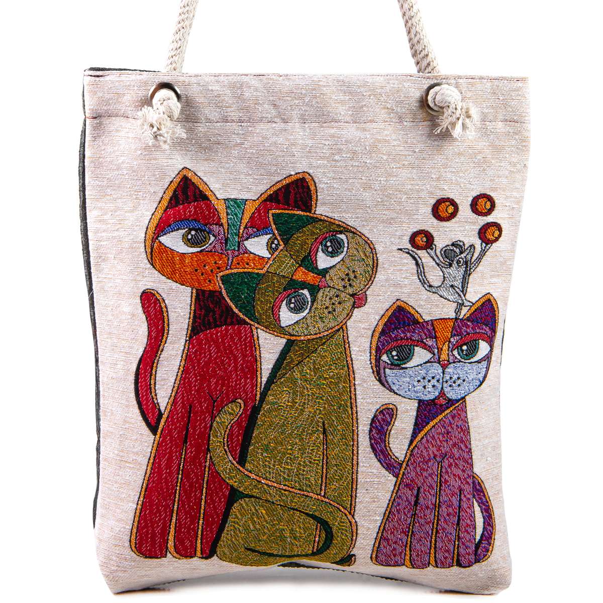 Vintage Tapestry Tote Bag Cat Pattern