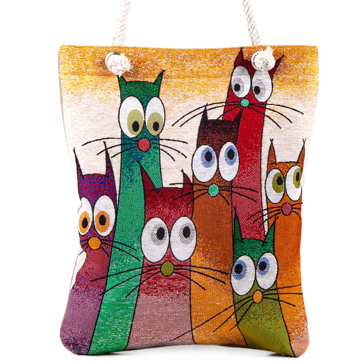Vintage Tapestry Tote Bag Cat Pattern