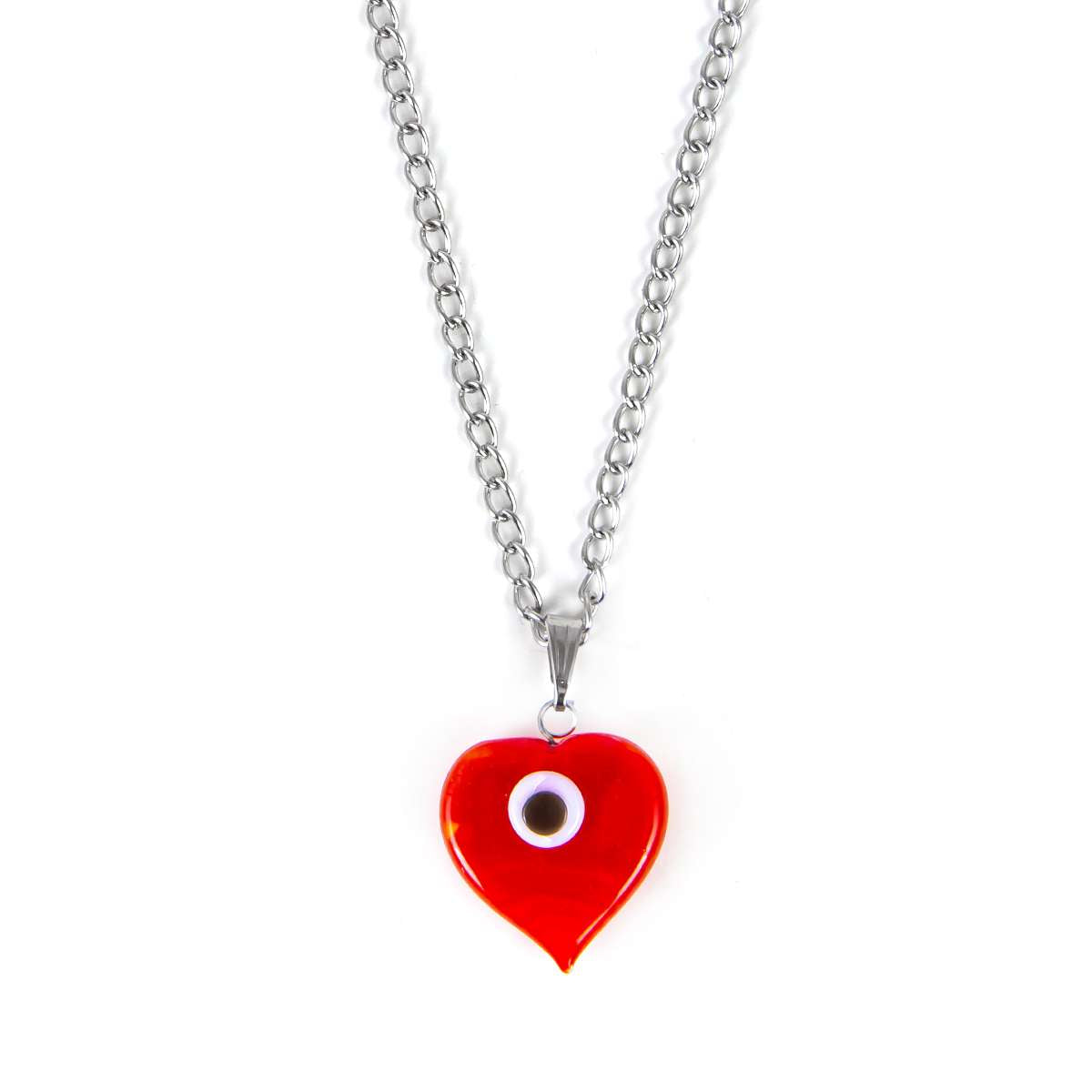 Glass Heart Evil Eye Pendant Necklace Red