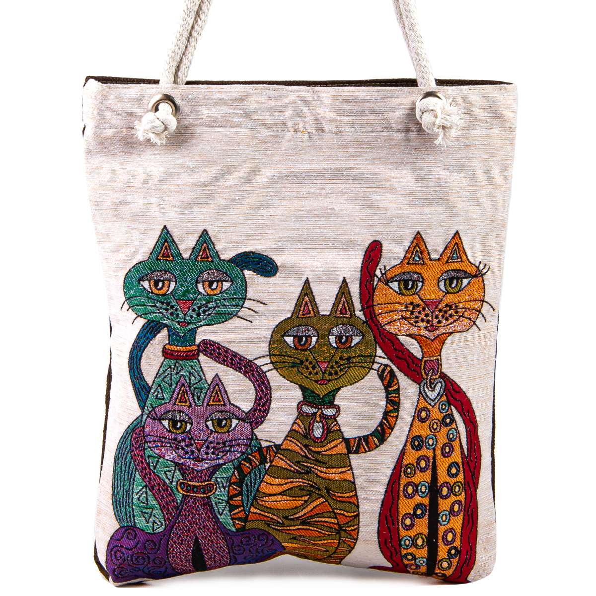 Vintage Tapestry Tote Bag Cat Pattern