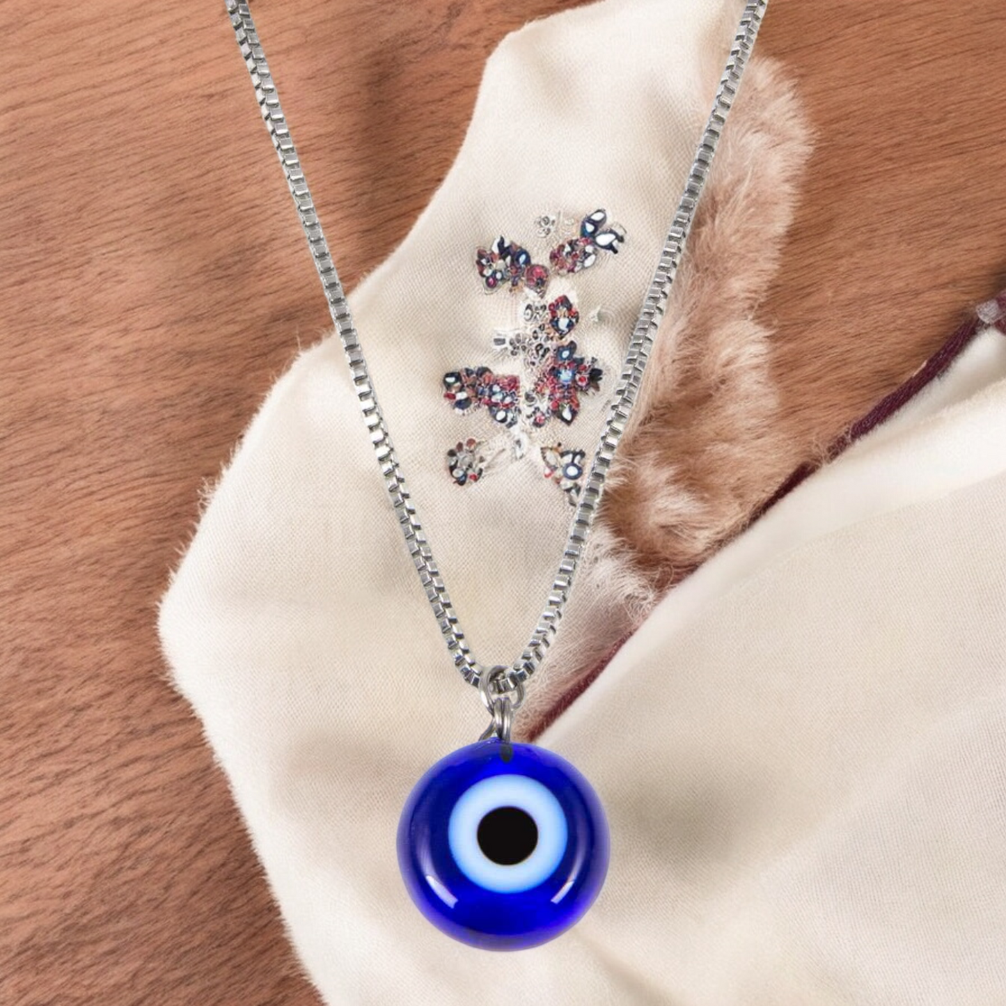 Glass Evil Eye Pendant Necklace Blue