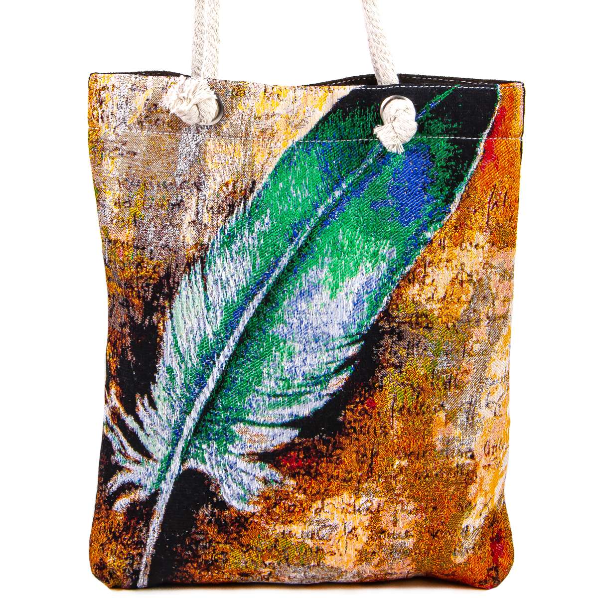 Vintage Tapestry Tote Bag Feather