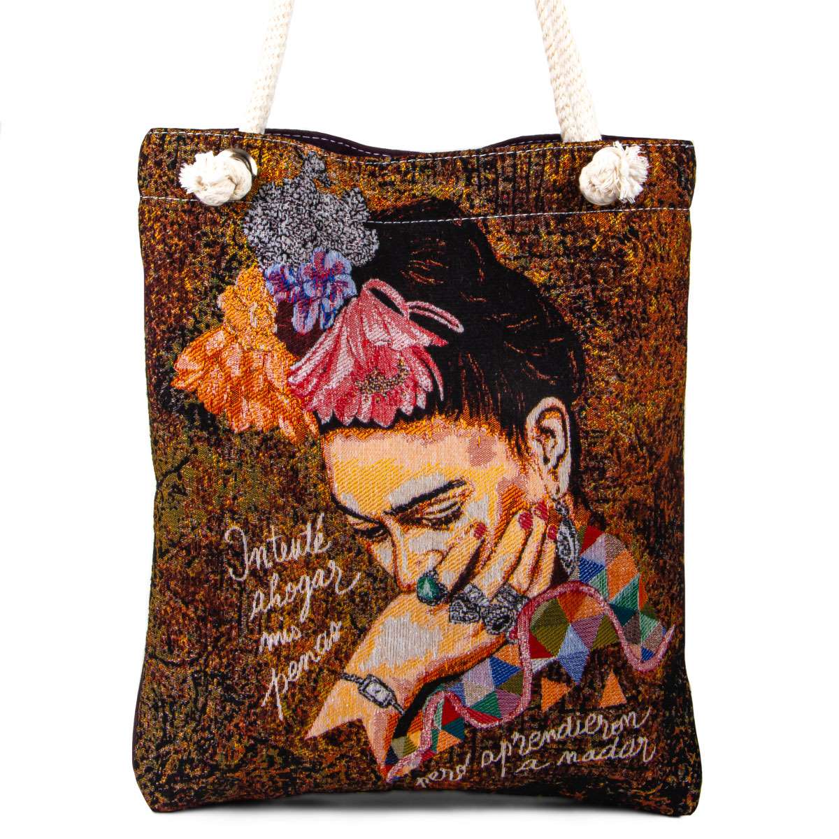 Vintage Tapestry Tote Bag Frida Pattern