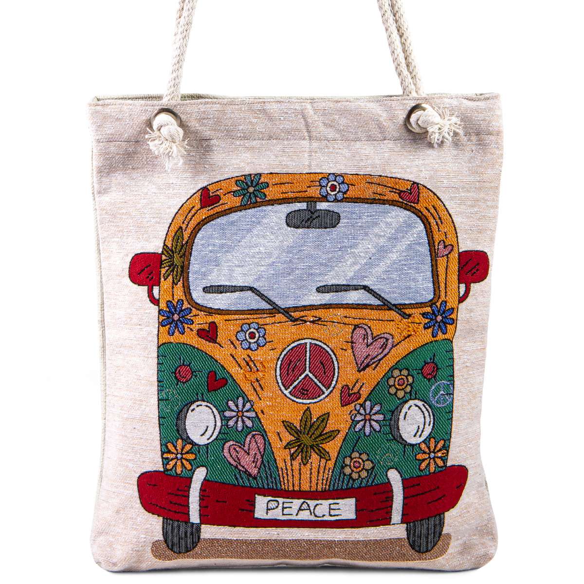 Vintage Tapestry Tote Bag Peace Car Pattern