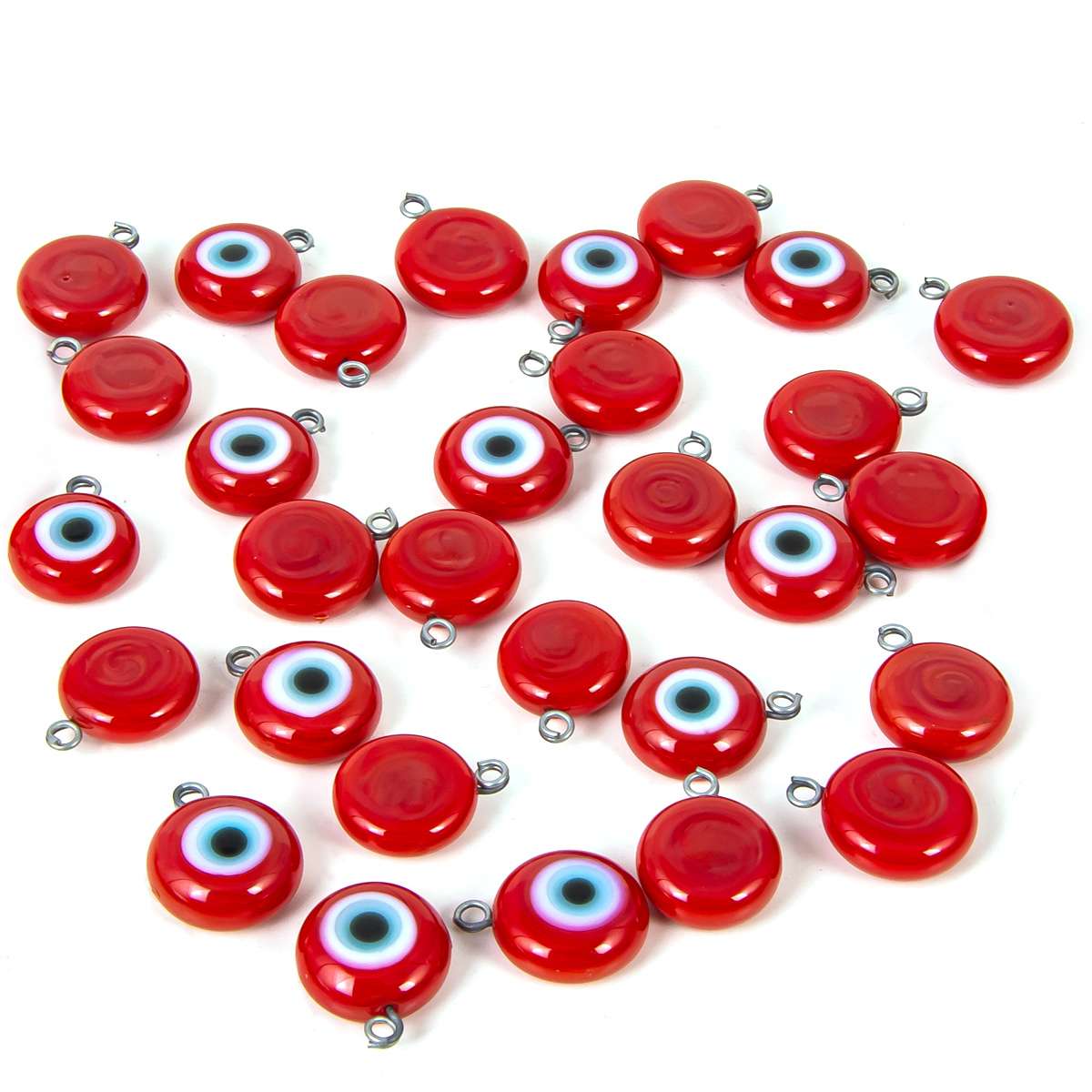 Handcrafted Glass Charm Evil Eye Pendants Red 10 Pieces