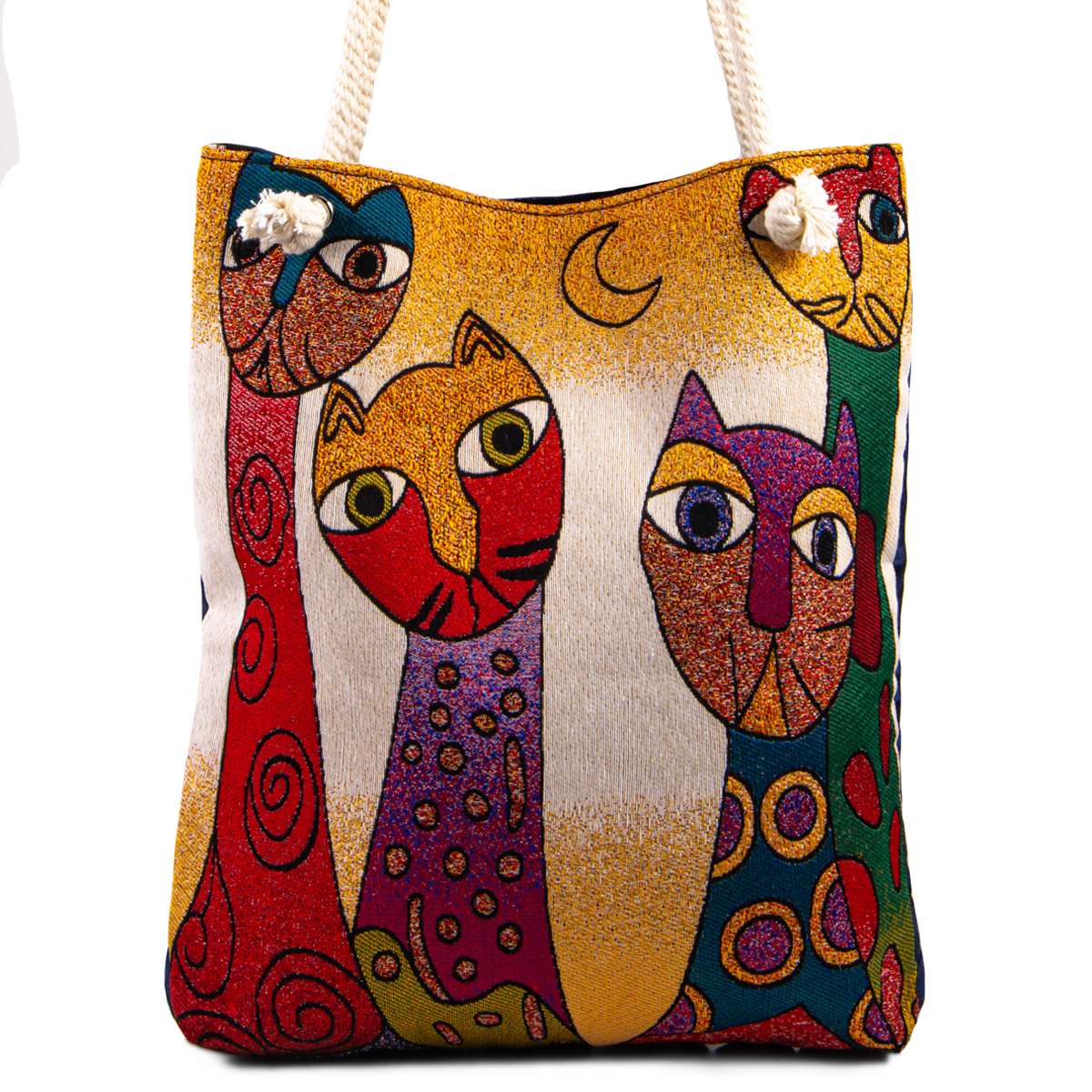 Vintage Tapestry Tote Bag Cat Pattern