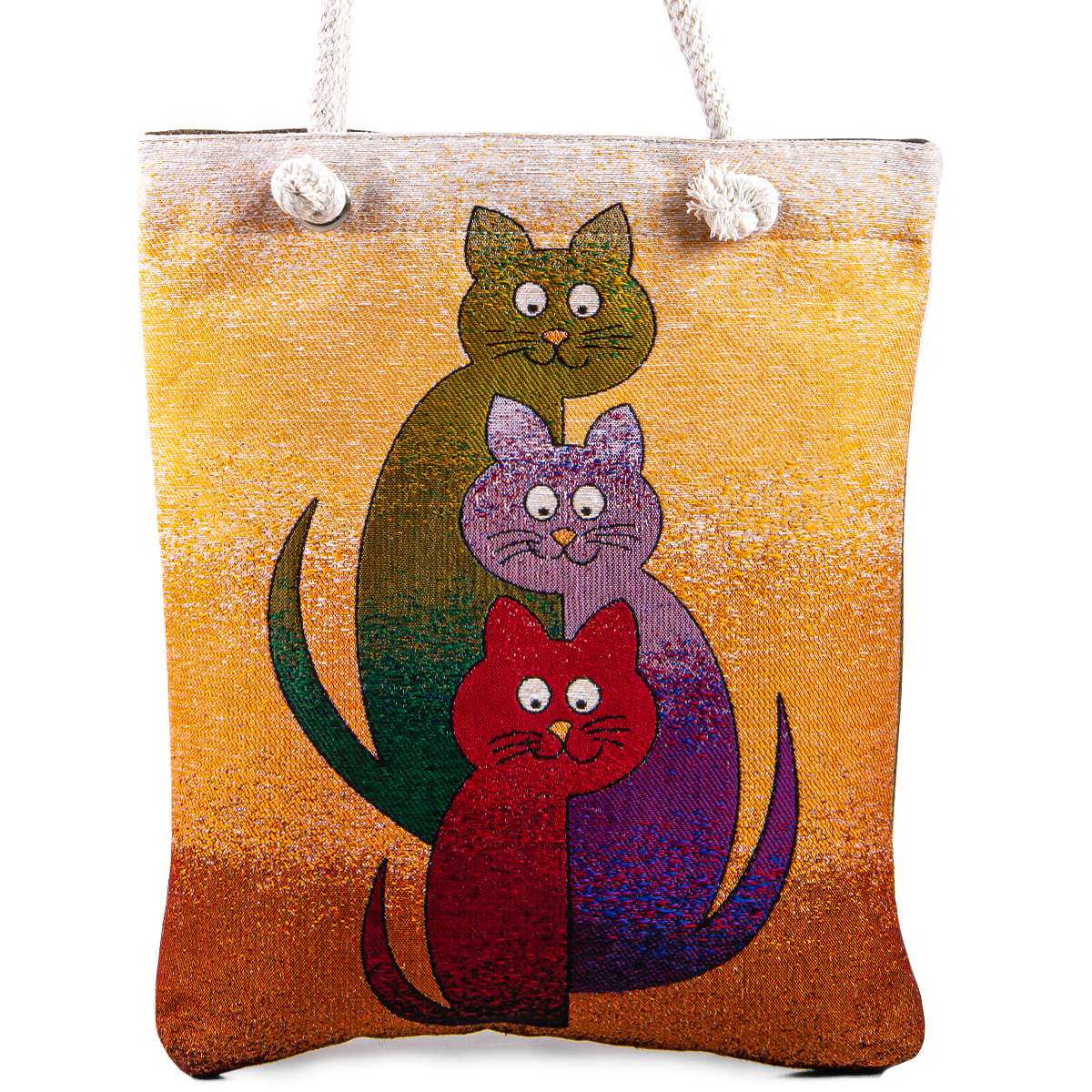 Vintage Tapestry Tote Bag Cat Pattern