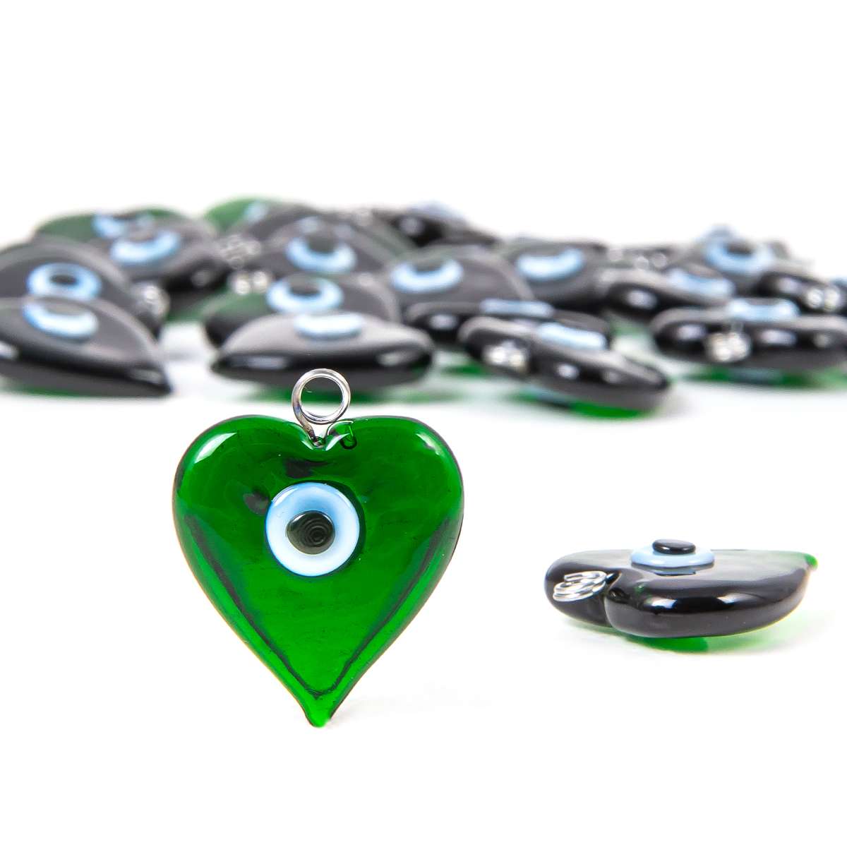 Handcrafted Glass Charm Evil Eye Pendants Green 10 Pieces