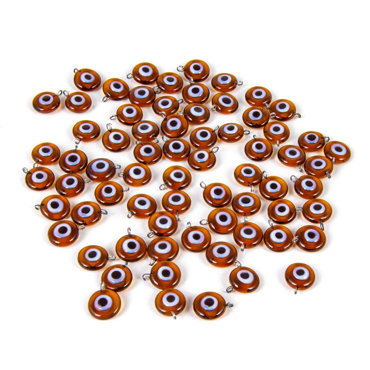 Handcrafted Glass Charm Evil Eye Pendants Brown 10 Pieces