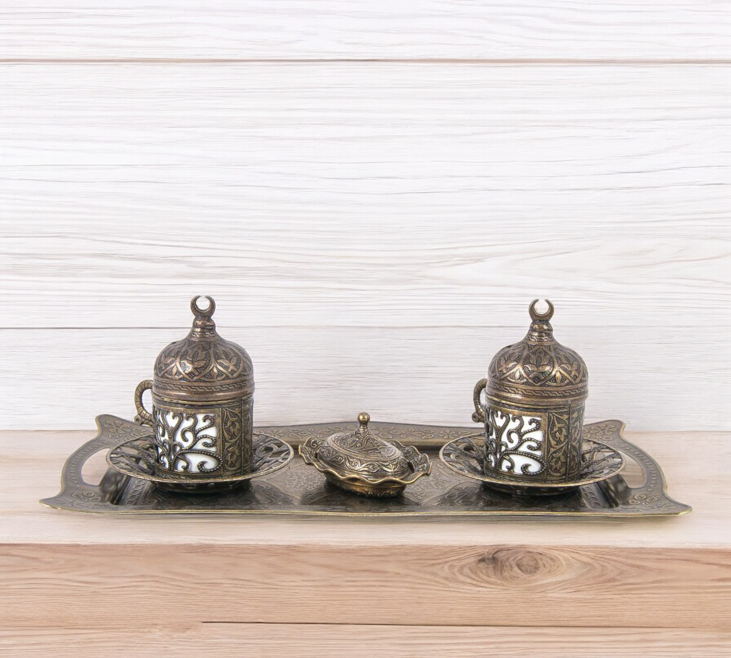 Turkish Copper Serving Set With Coffee Cups
