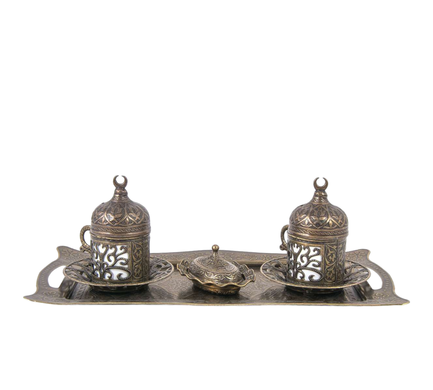 Turkish Copper Serving Set With Coffee Cups