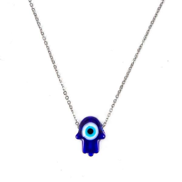 Glass Hamsa Pendant Necklace Blue