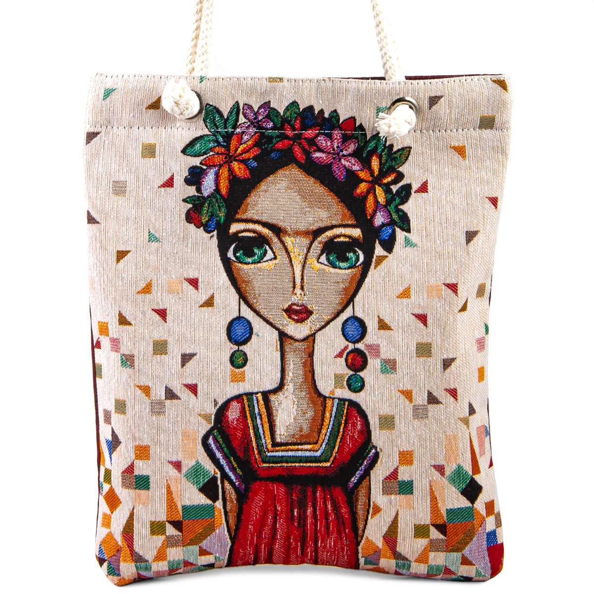 Vintage Tapestry Tote Bag Frida Pattern