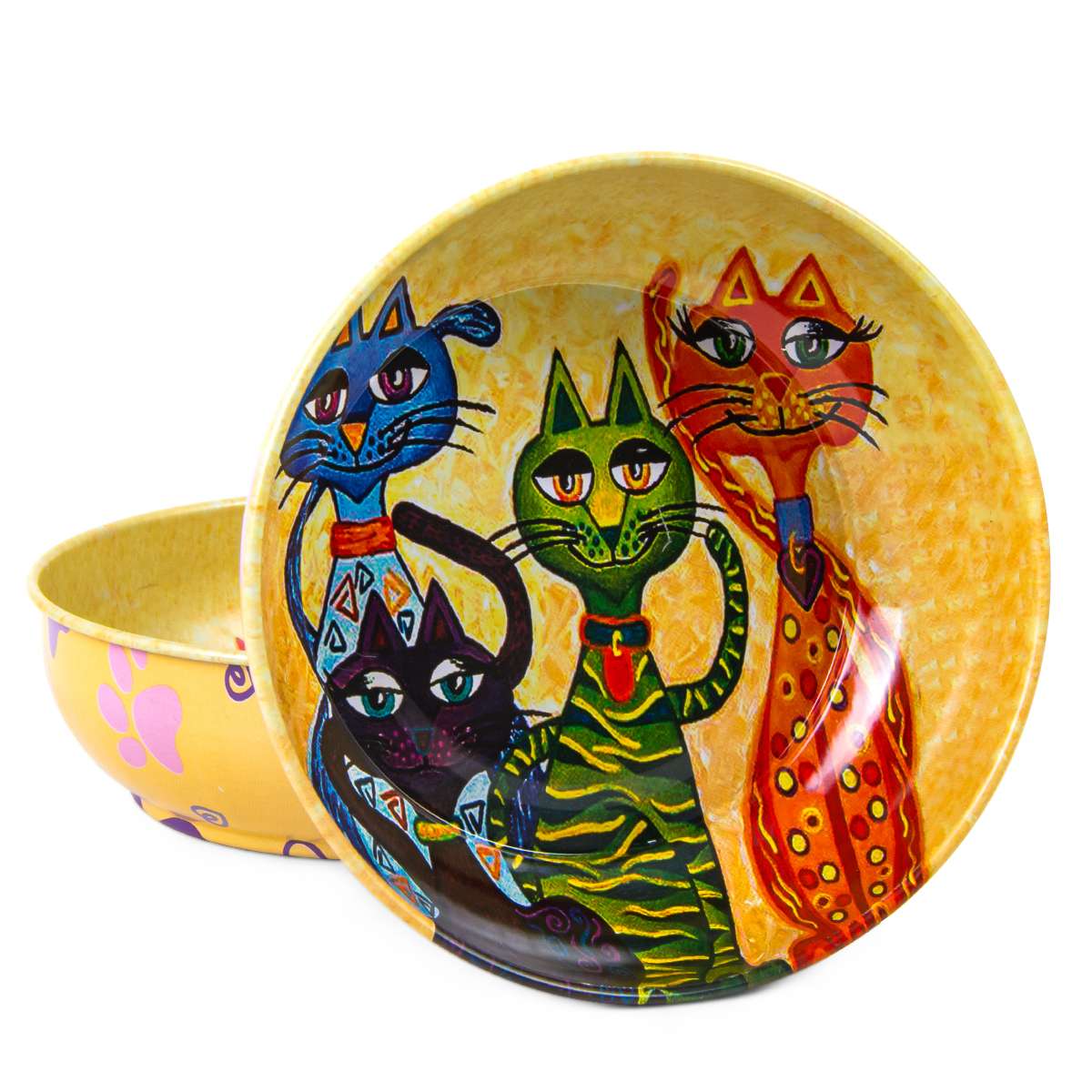 Metal Bowl Cat Pattern Large