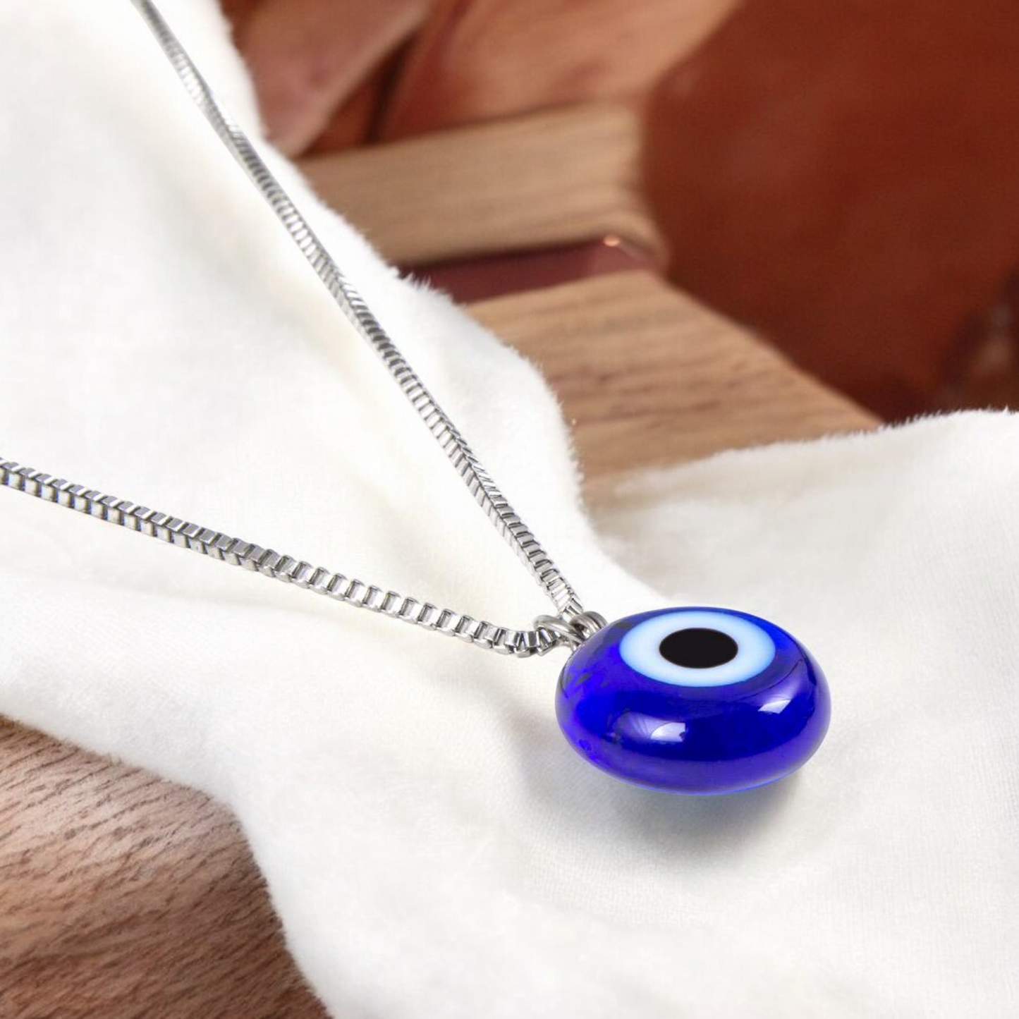 Glass Evil Eye Pendant Necklace Blue