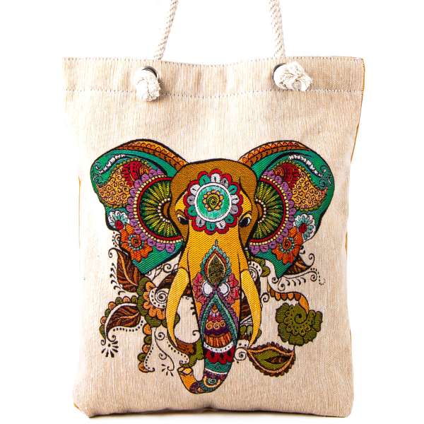 Vintage Tapestry Tote Bag Elephant Pattern