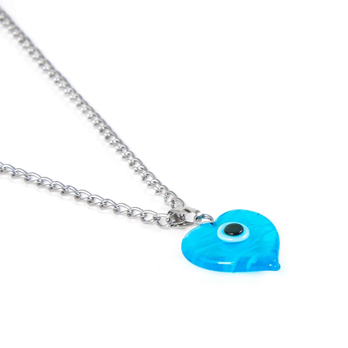 Glass Heart Evil Eye Pendant Necklace Turquise