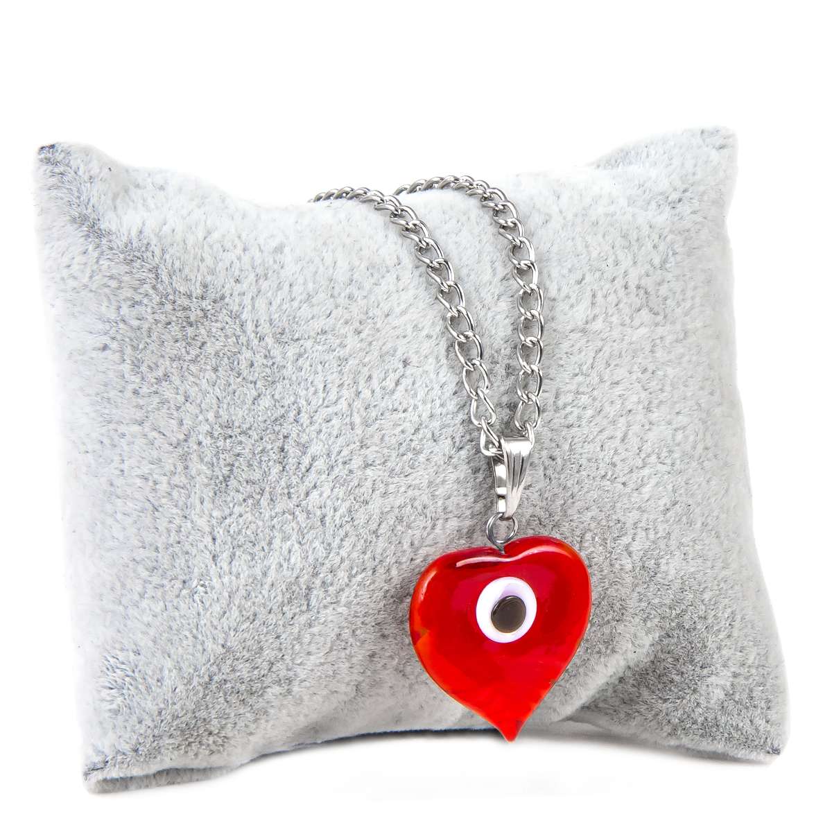 Glass Heart Evil Eye Pendant Necklace Red