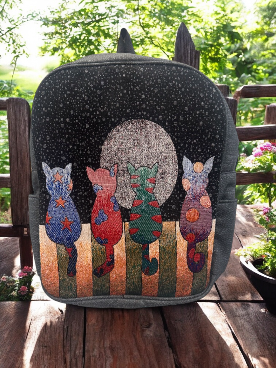 Vintage Tapestry Backpack Cat Pattern
