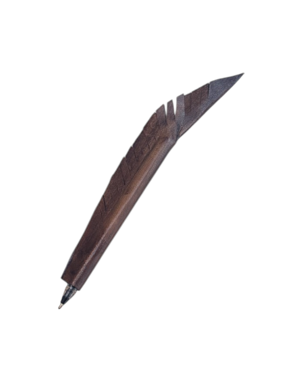Handmade Leather Feather Pen Brown