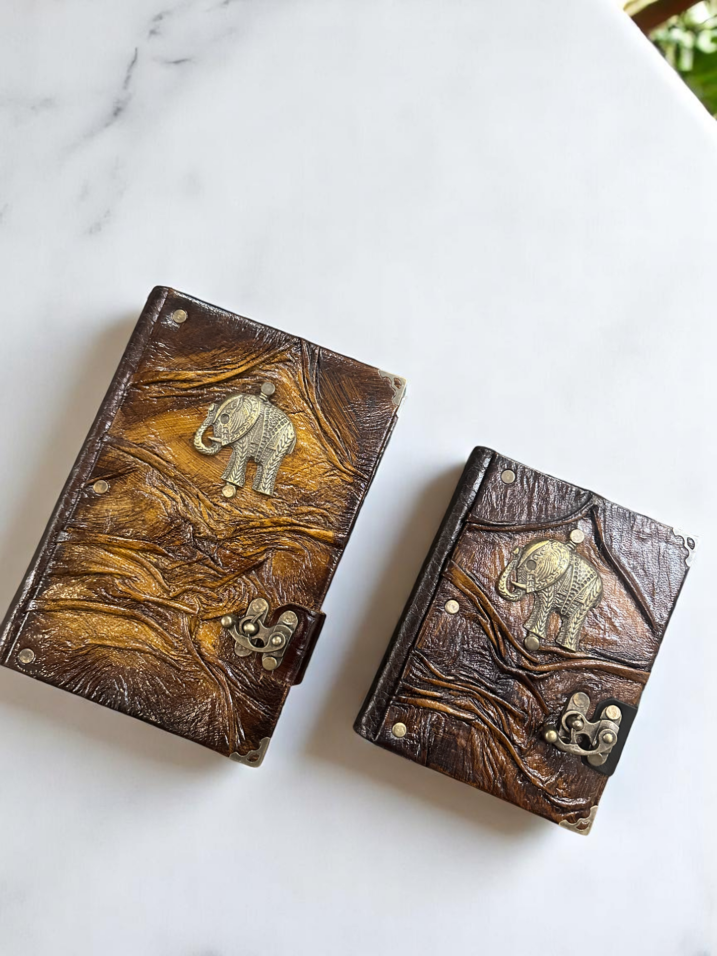 Handmade Leather Journal Belt Strap Elephant Brown