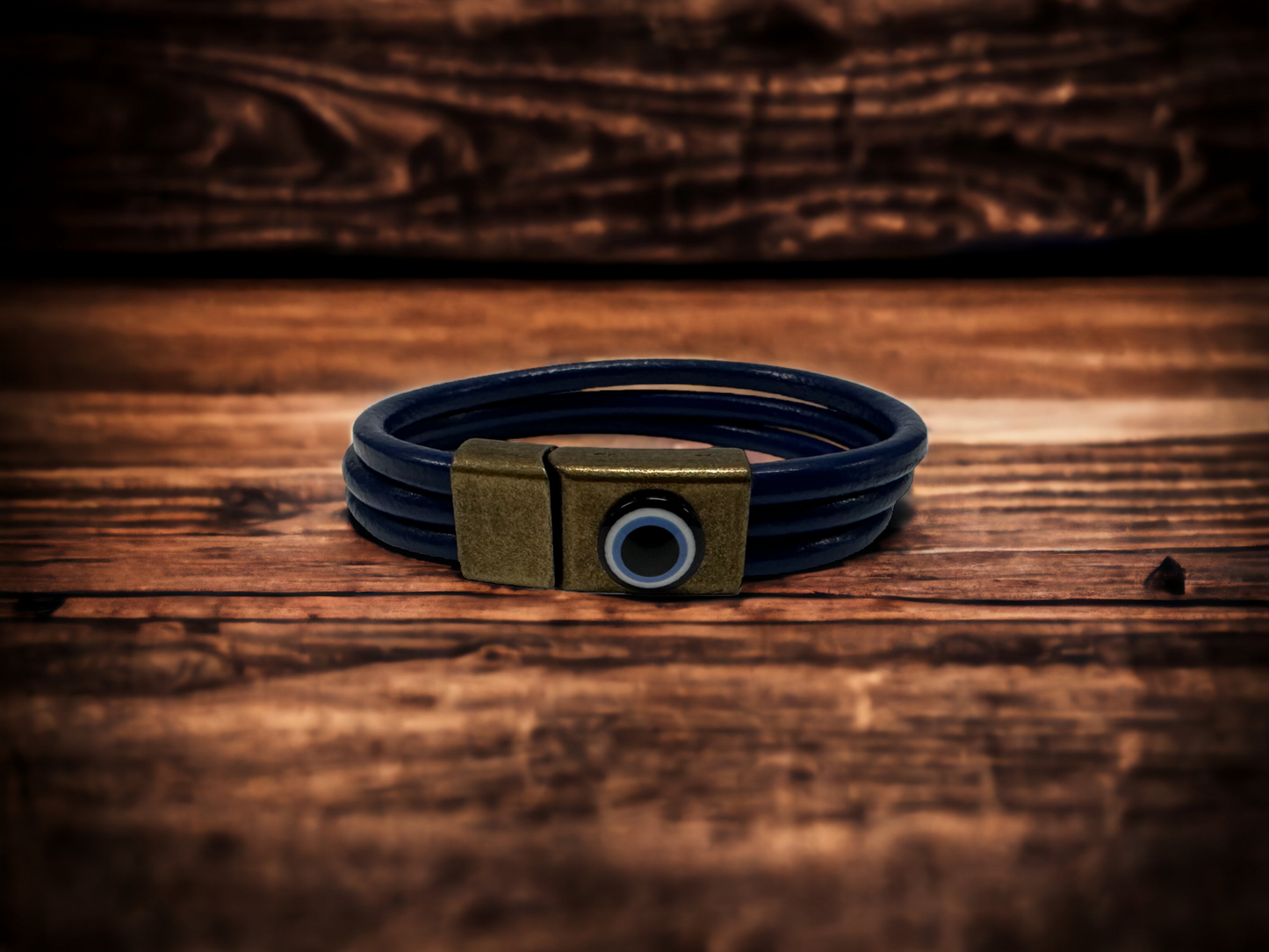 Leather Bracelet Evil Eye Blue