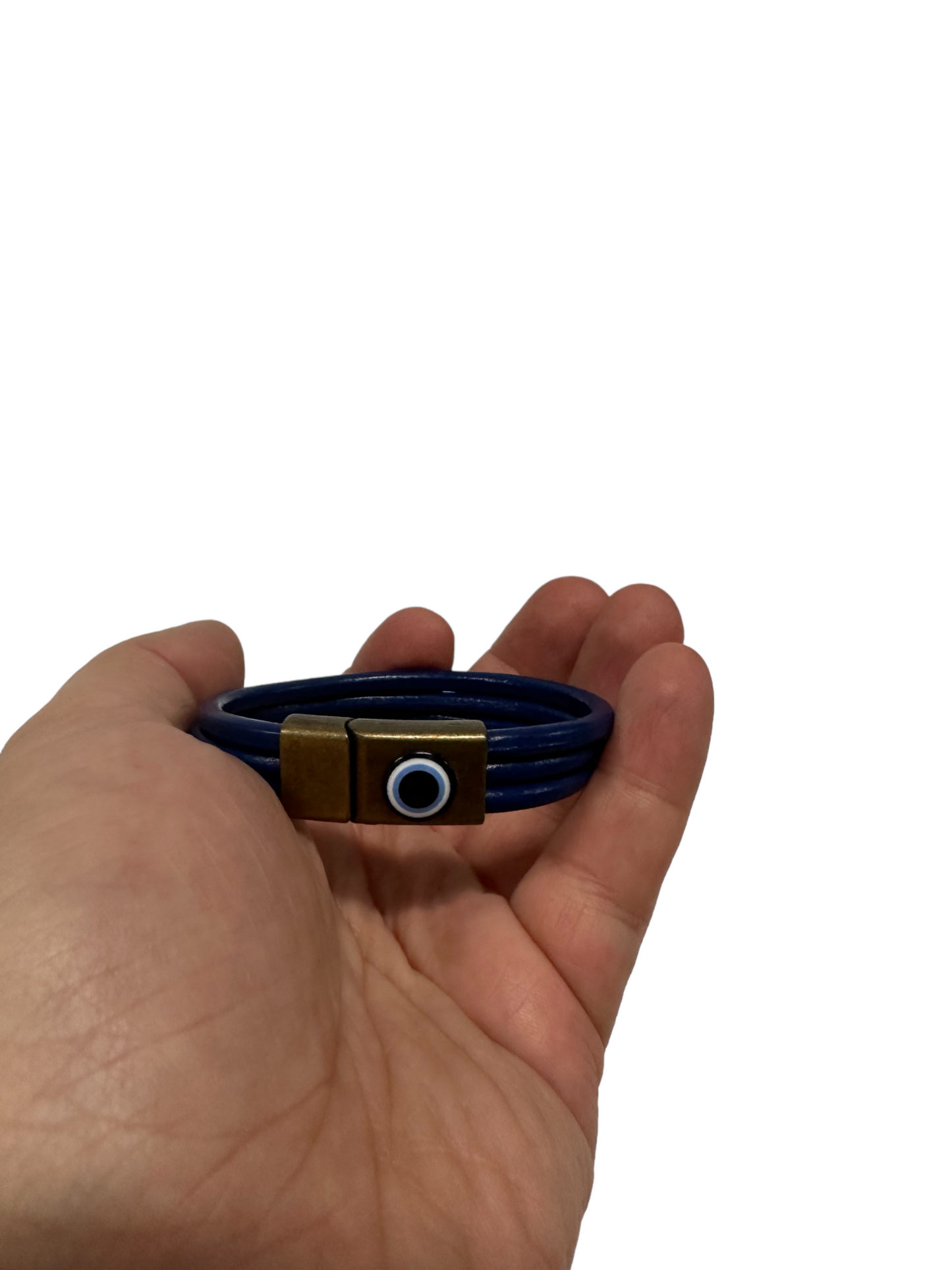 Leather Bracelet Evil Eye Blue