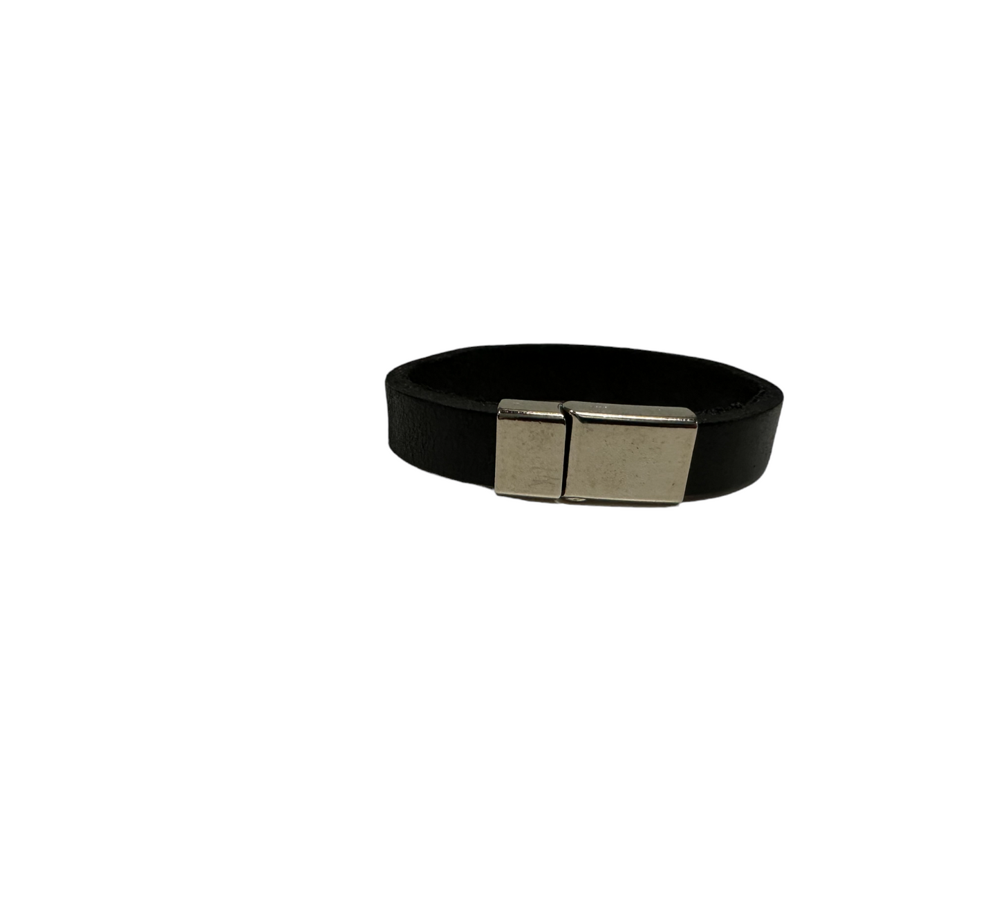 Leather Bracelet Plain Metal Black
