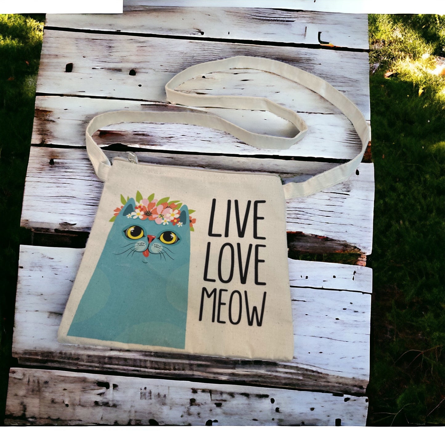 Cat Printed Canvas Crossbody Bag