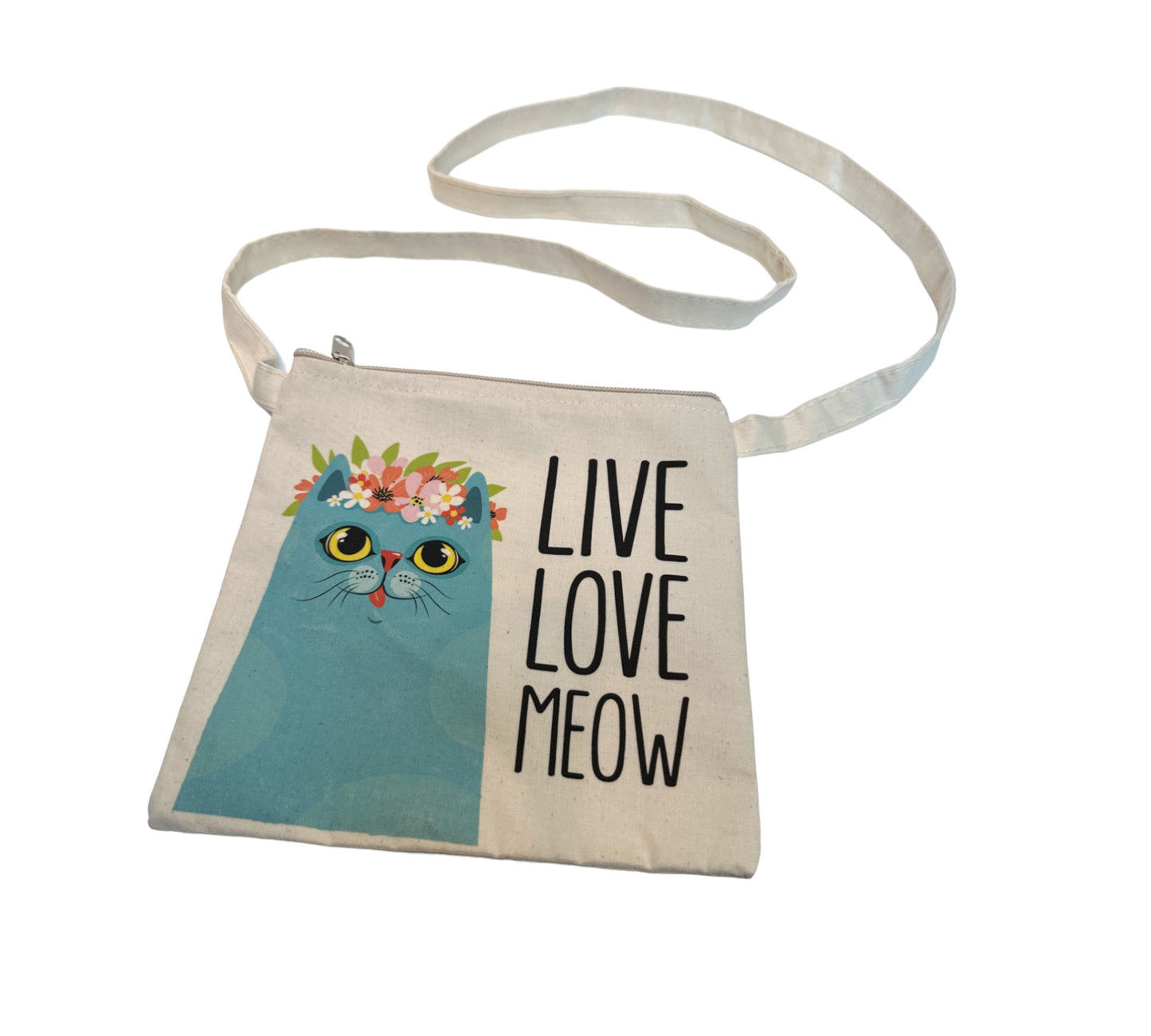 Cat Printed Canvas Crossbody Bag