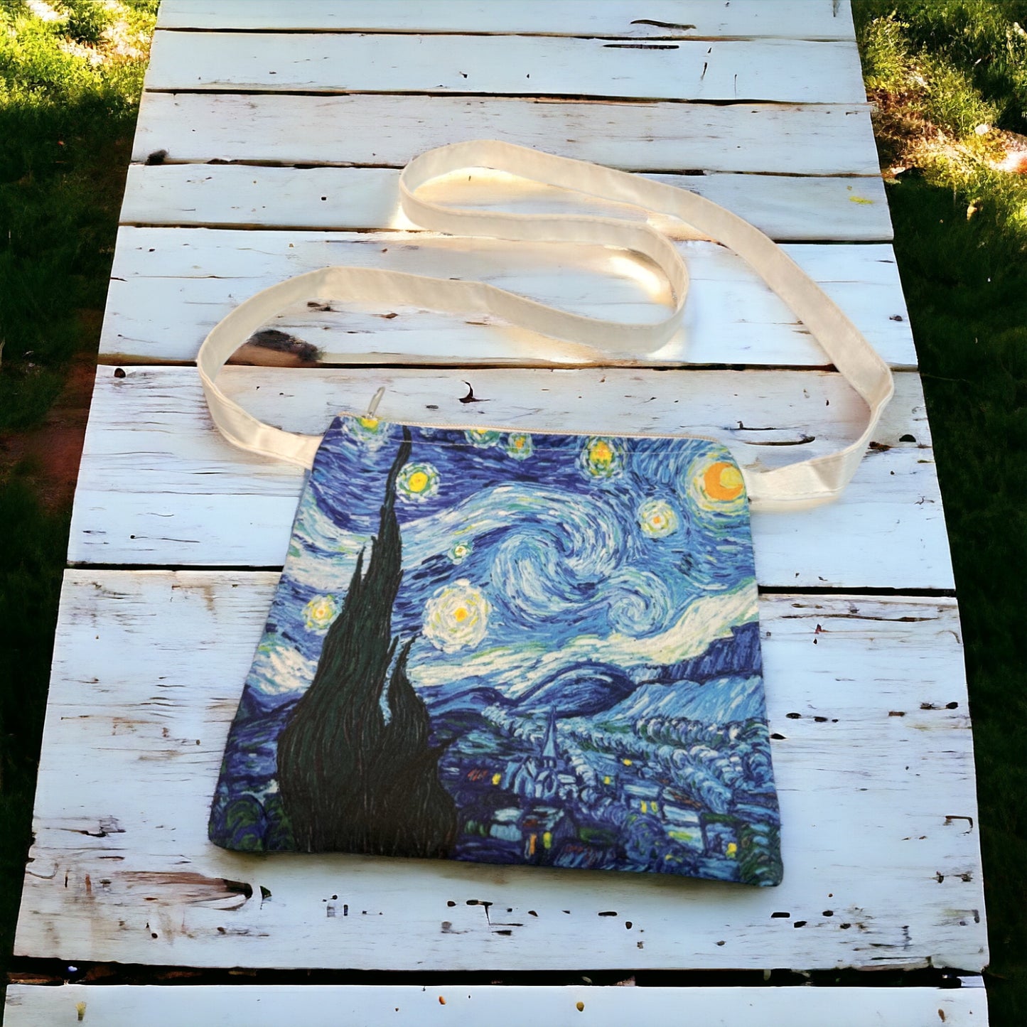 Starry Night Printed Canvas Crossbody Bag