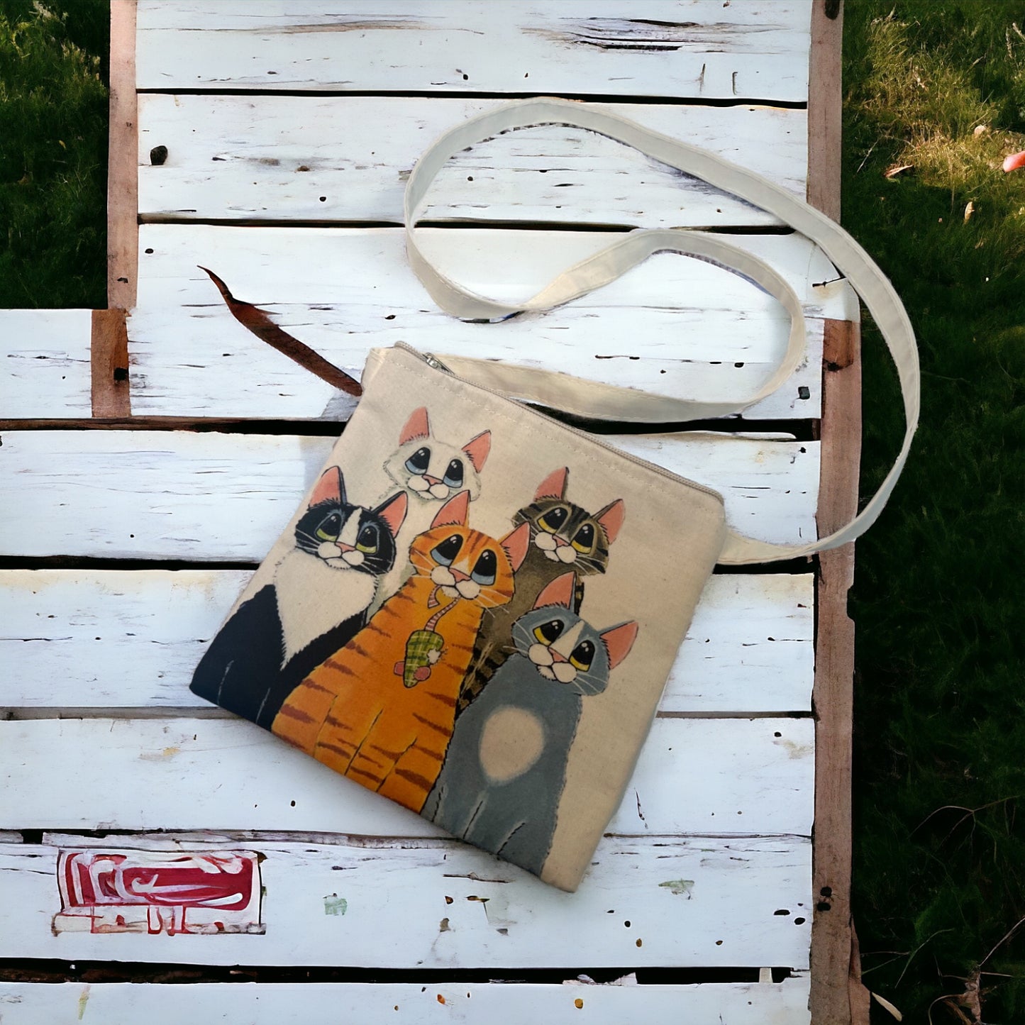 Cats Printed Canvas Crossbody Bag