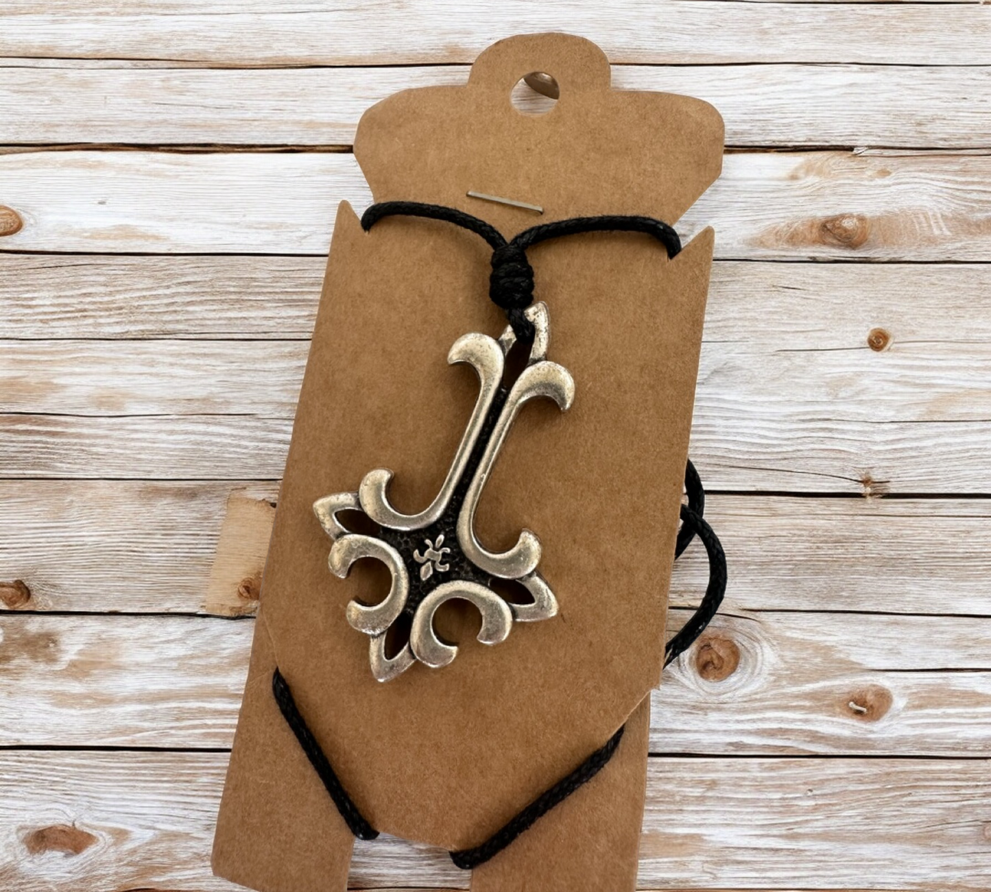 Adjustable Black Cord Necklace with Brass Pendant Mix Design