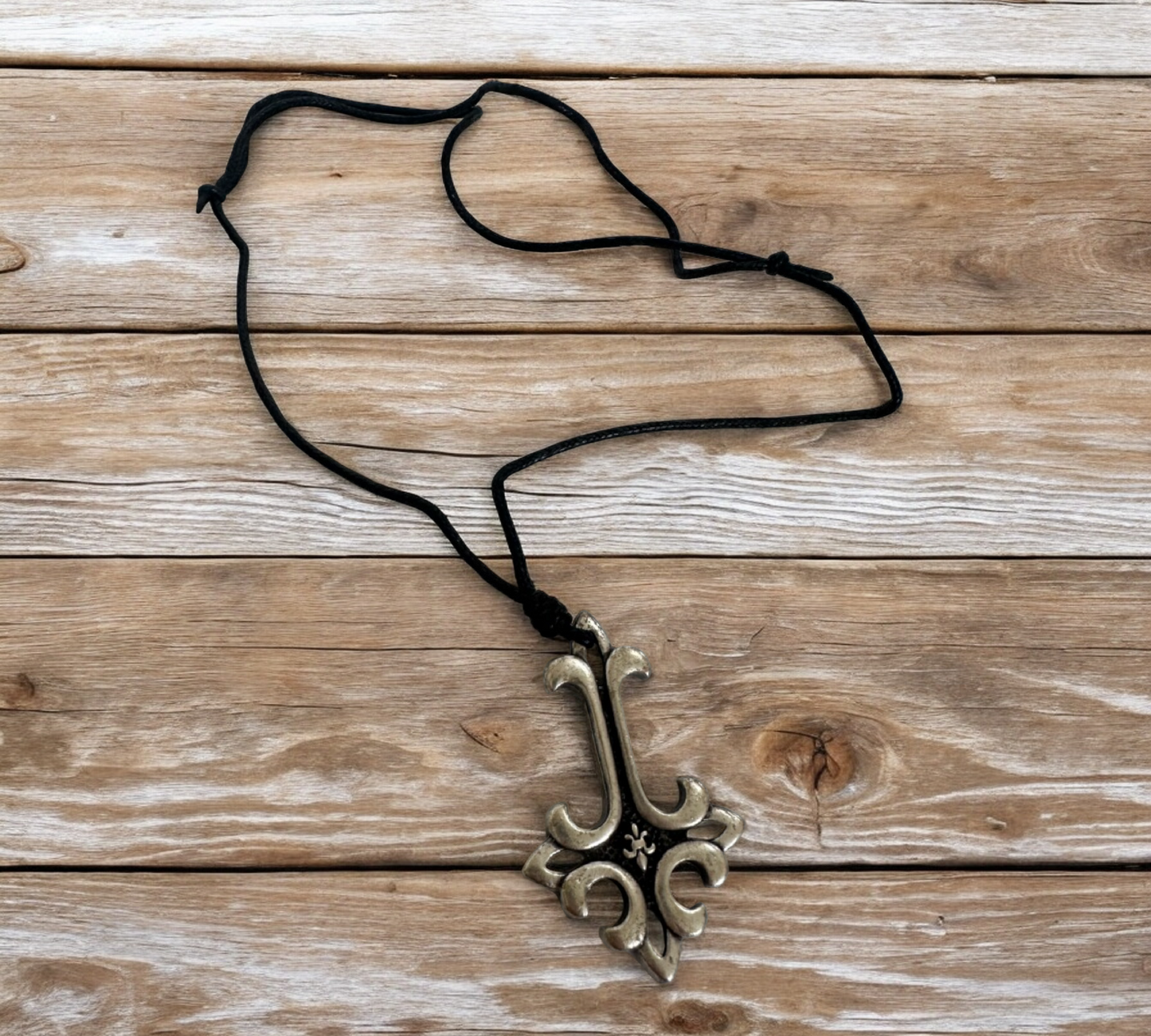 Adjustable Black Cord Necklace with Brass Pendant Mix Design