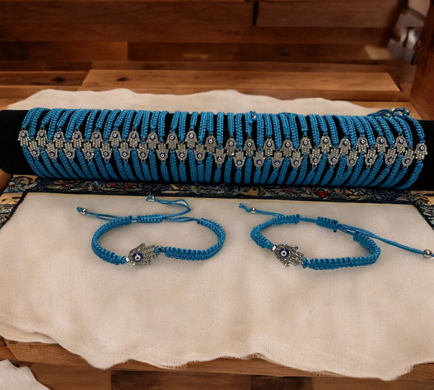 Adjustable Evil Eye Threaded Bracelets Blue Hamsa
