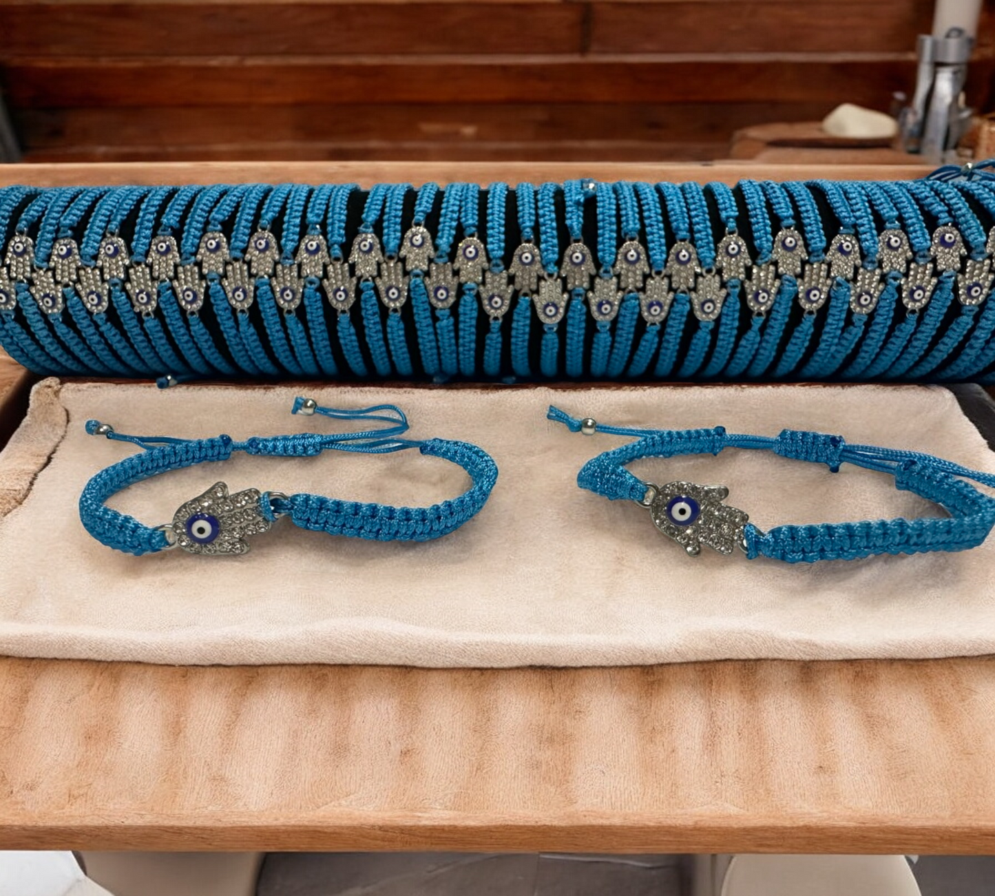 Adjustable Evil Eye Threaded Bracelets Blue Hamsa