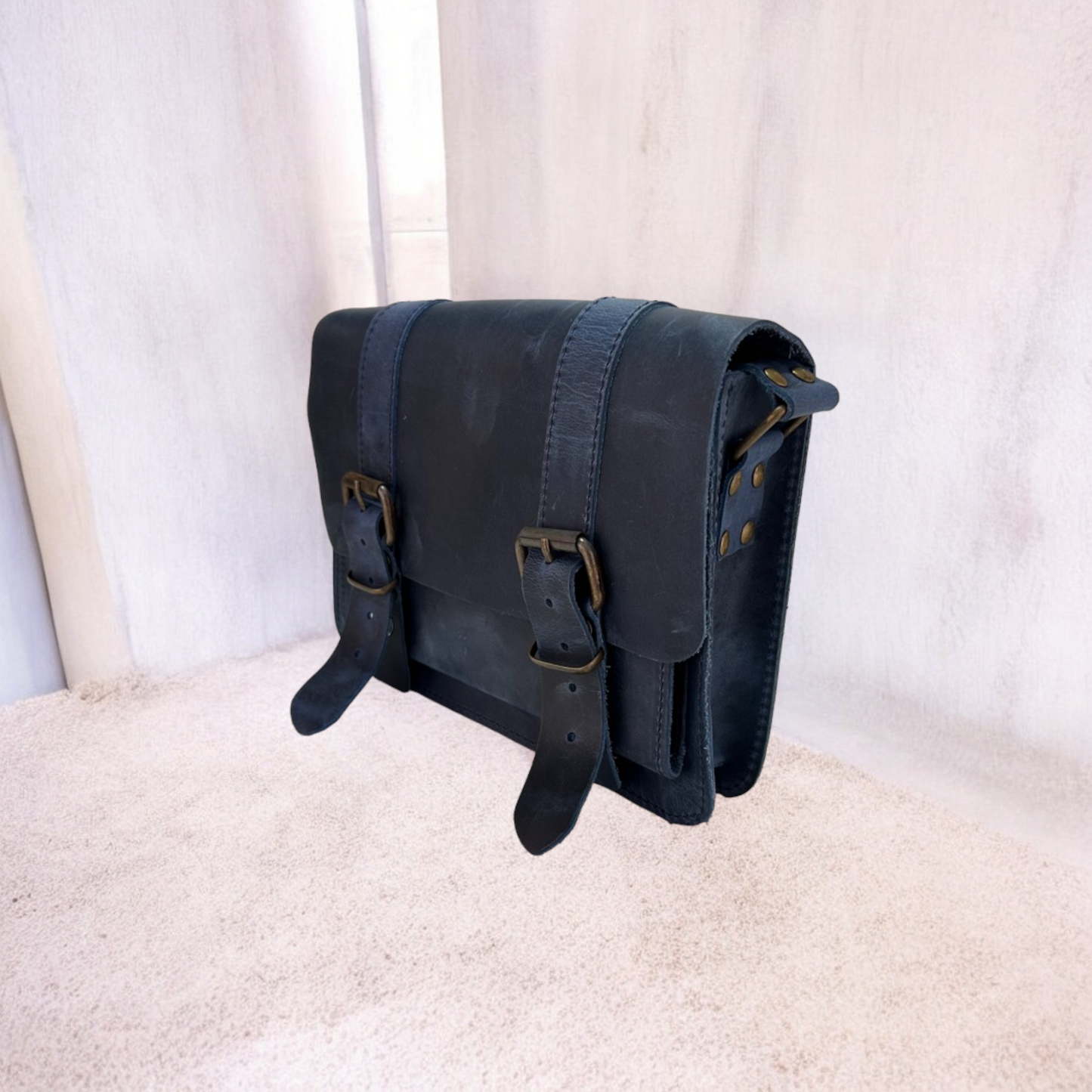 Handcrafted Navy Blue Leather Crossbody Bag