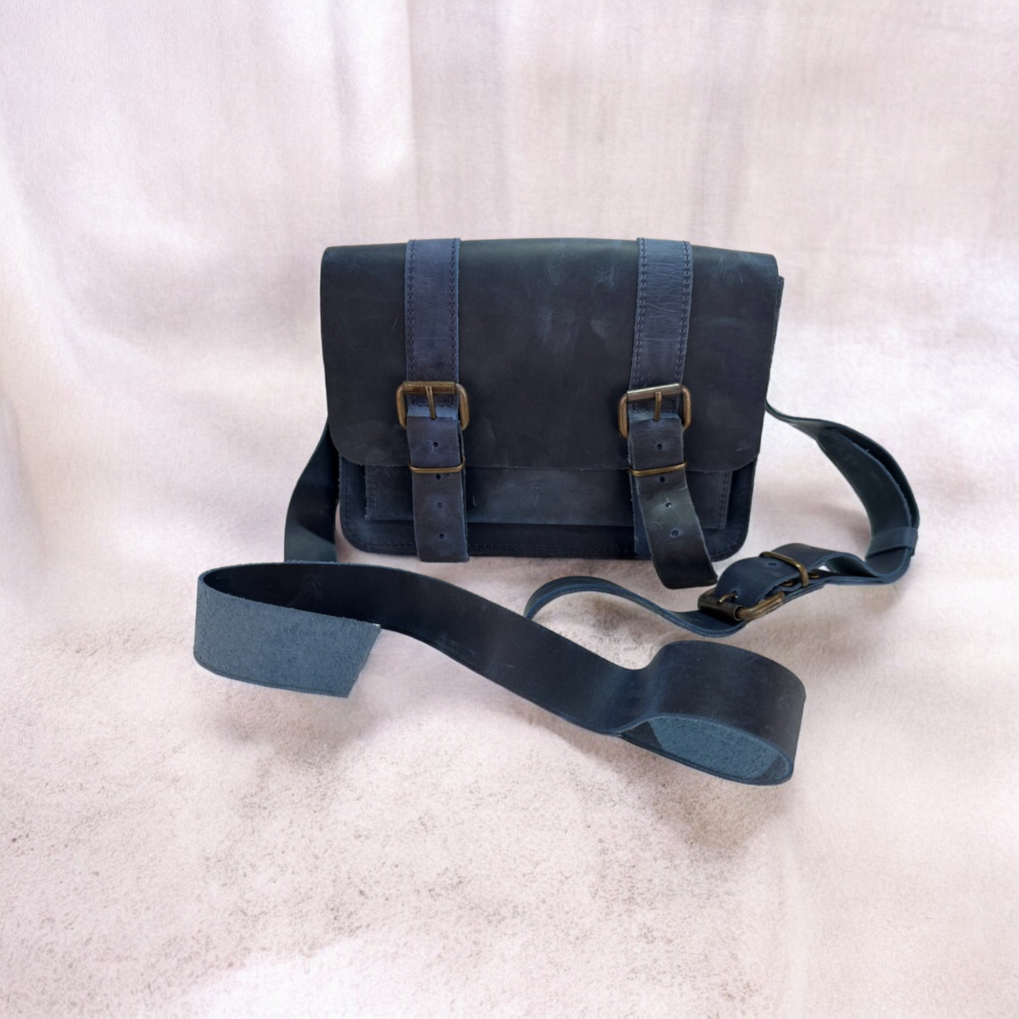 Handcrafted Navy Blue Leather Crossbody Bag