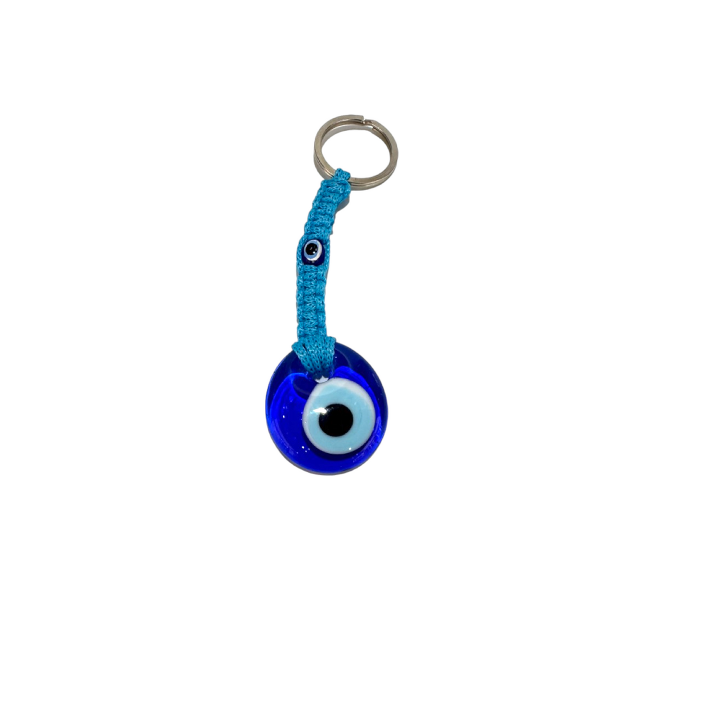 Threaded Glass Evil Eye Blue Keychain