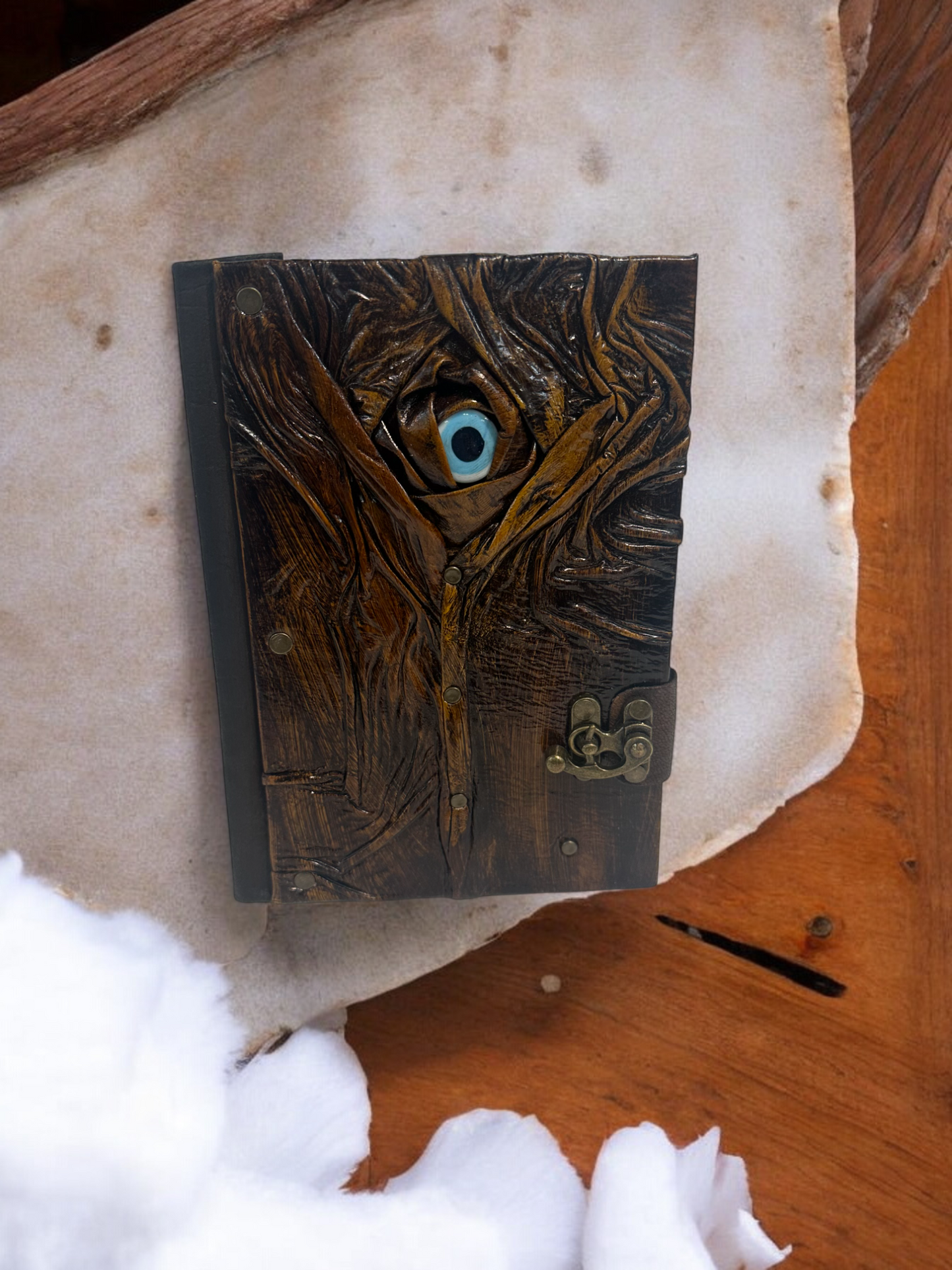 Handmade Leather Journal Brown Evil Eye