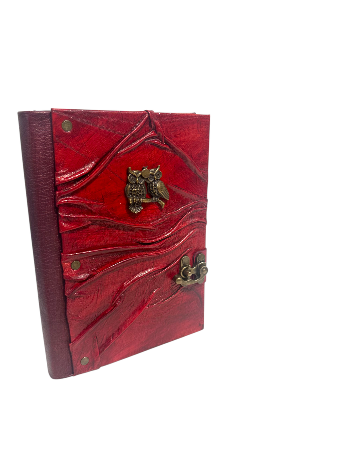 Handmade Leather Journal Owl Red