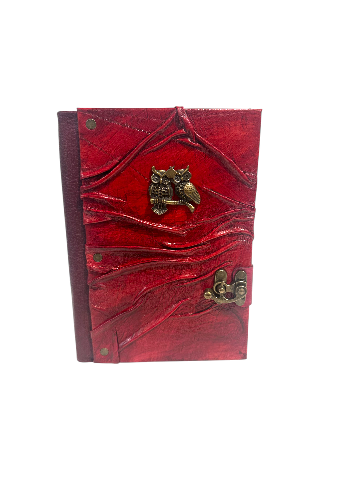 Handmade Leather Journal Owl Red