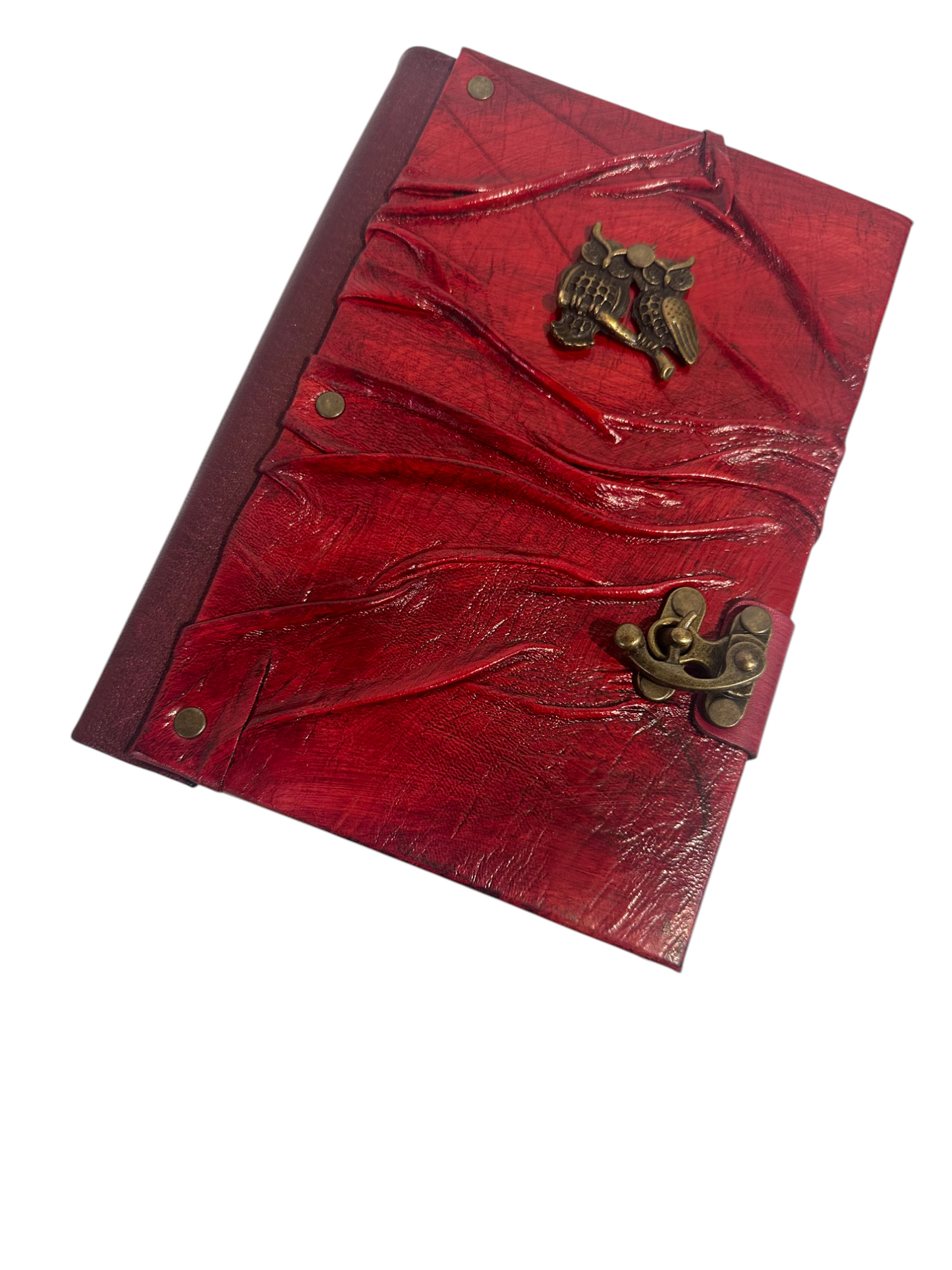 Handmade Leather Journal Owl Red