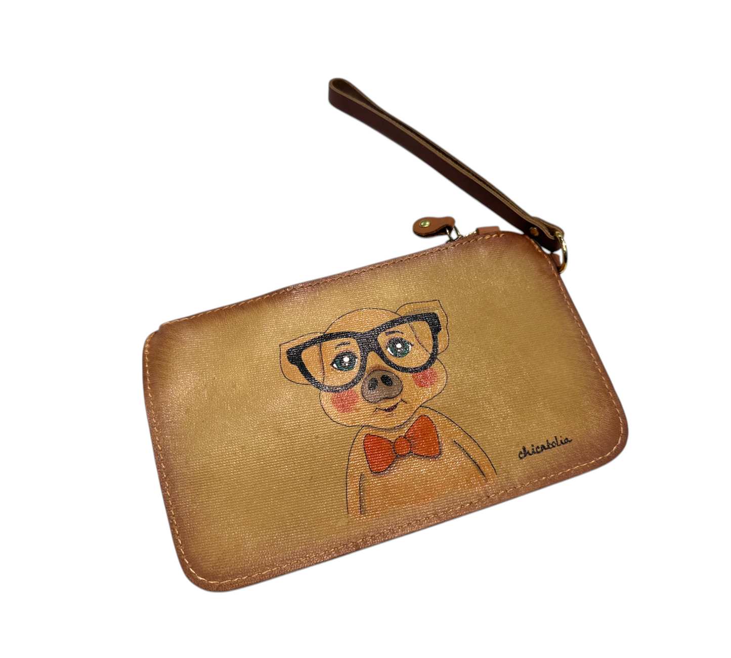 Hand Painted Leather Large Wallet Piggy