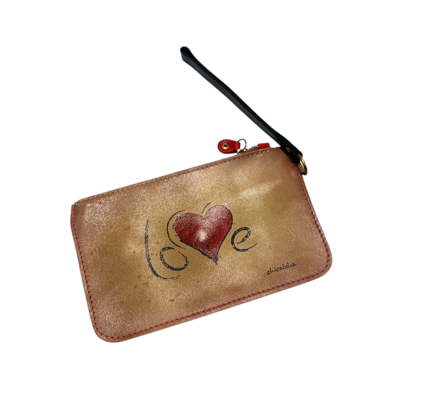 Hand Painted Leather Large Wallet Love