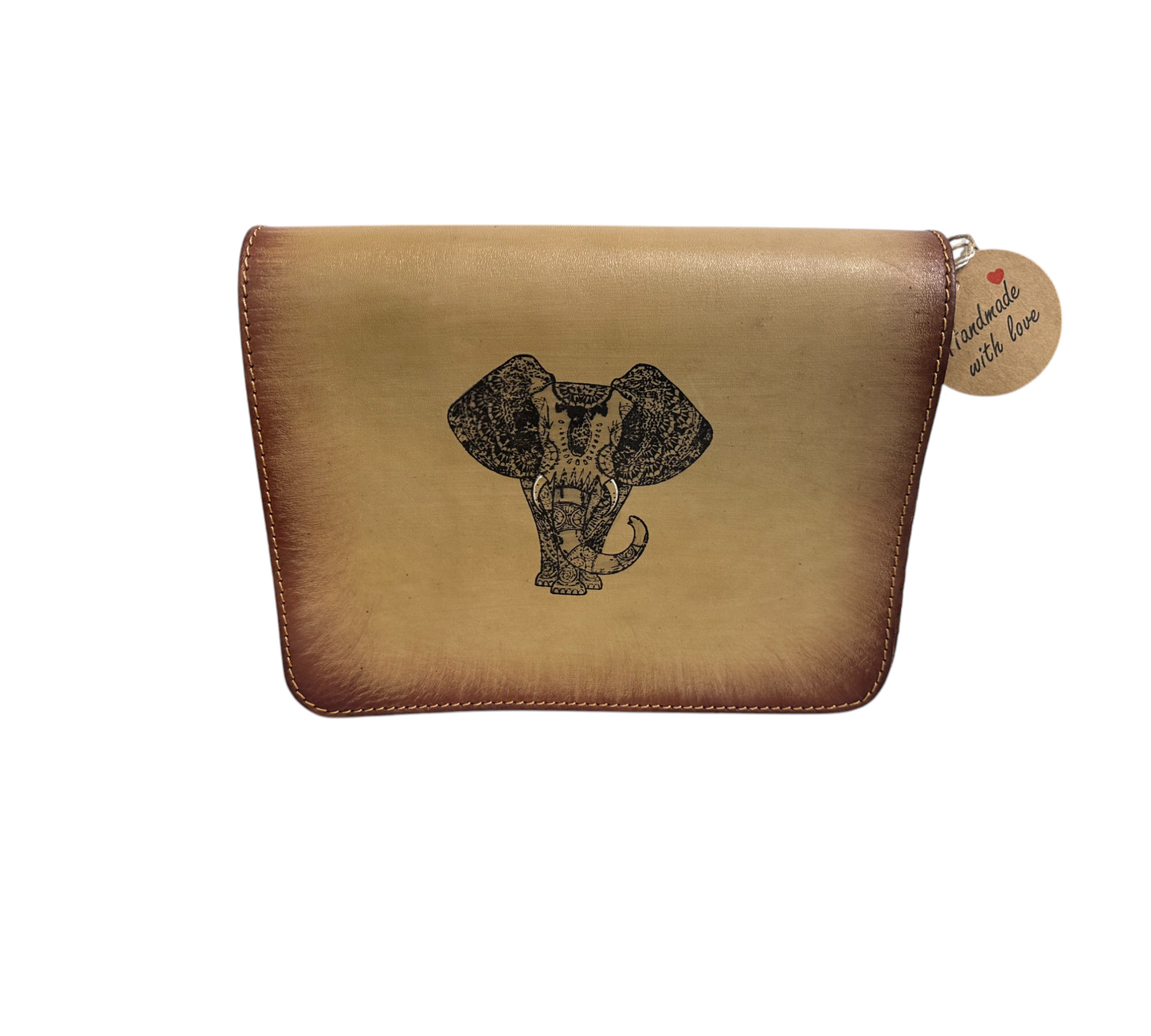 Hand Painted Elephant Leather Crossbody Hardcase Large
